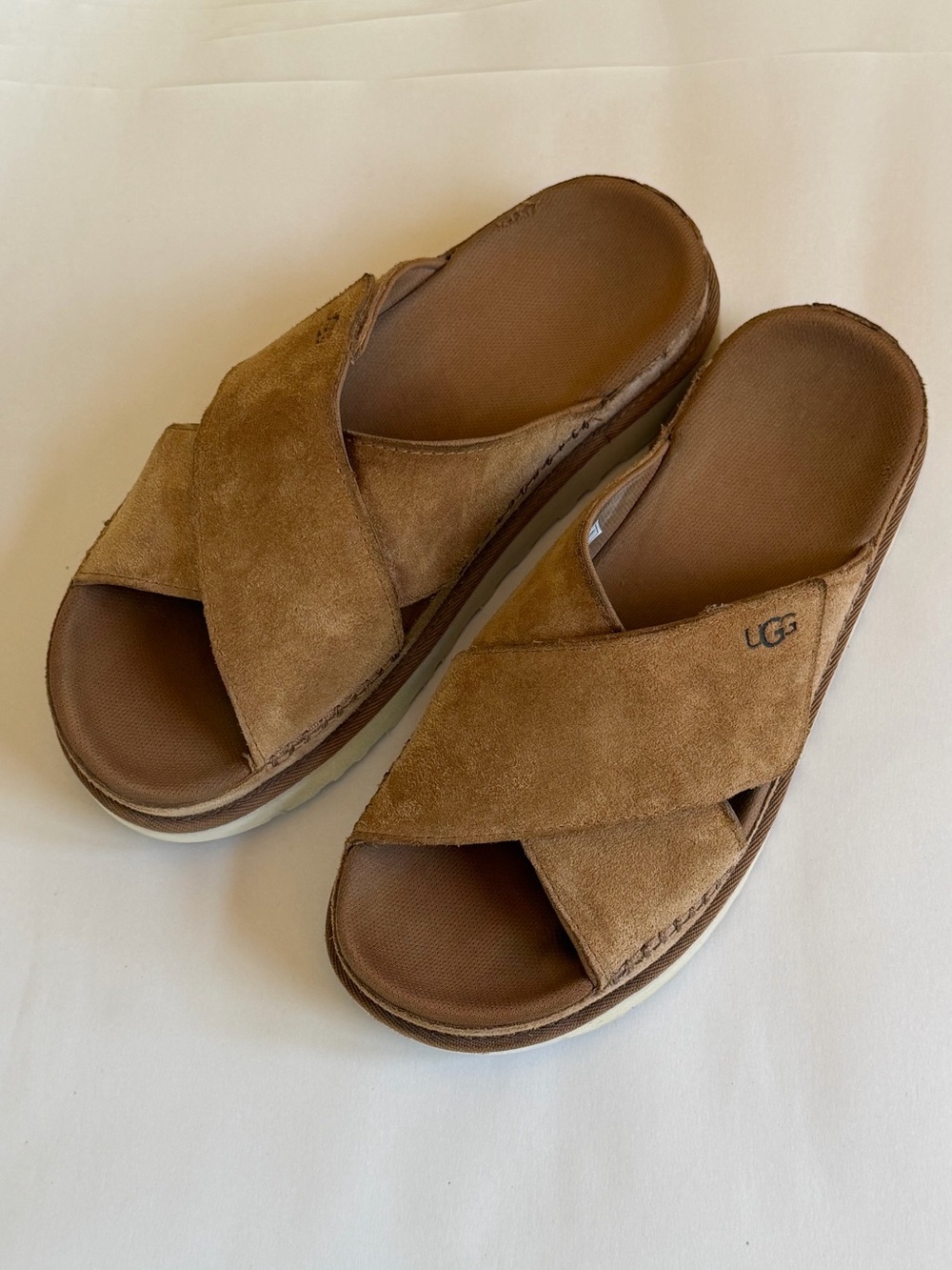 UGG Goldenstar Cross Slide Sandals Chestnut Suede Platform Women’s 9 - Picture 6 of 13
